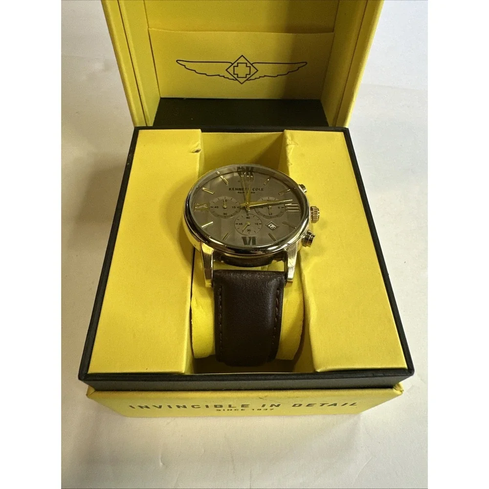 Kenneth Cole Men's Watch GF21751 Brown Leather Band-New Battery